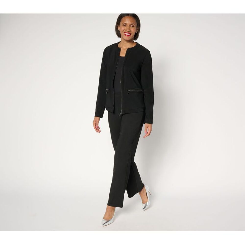 Women Control Women's Petite Set PM Euro Knit Jacket Pant Black